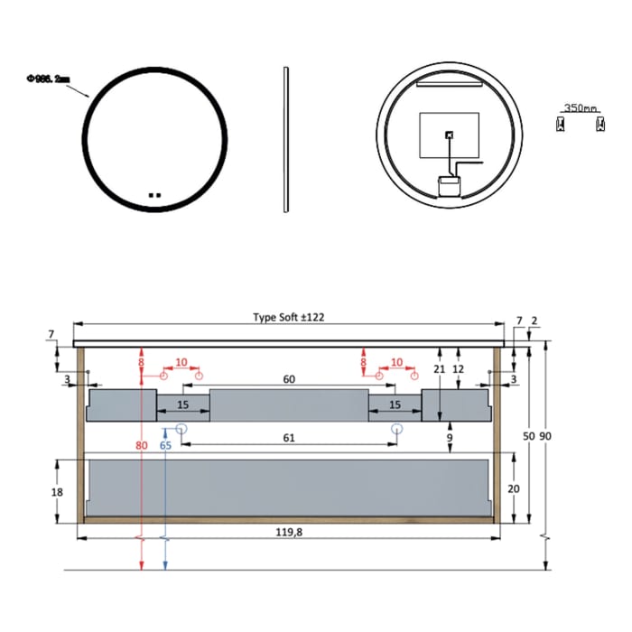 pianura Stella Badmöbel Set 122 cm mit LED-Lichtspiegel