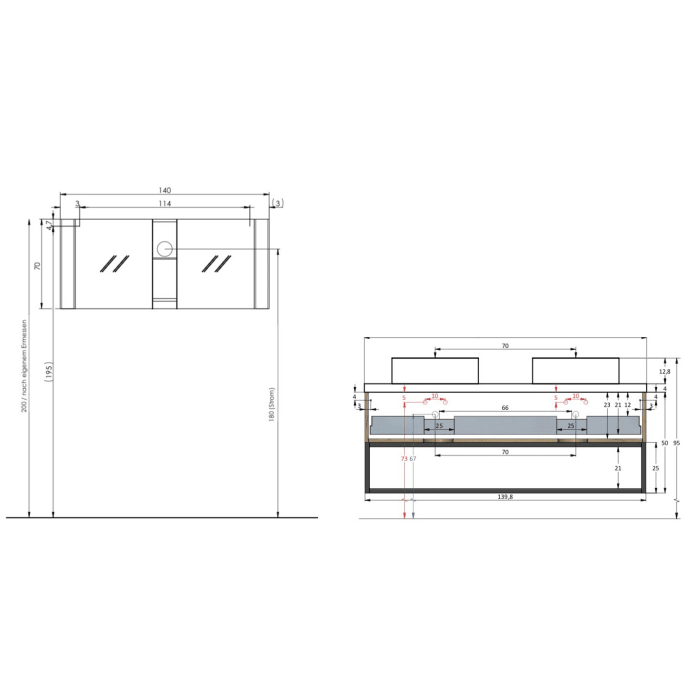 pianura Stella Badmöbel Set 140,5 cm mit LED-Lichtspiegelschrank