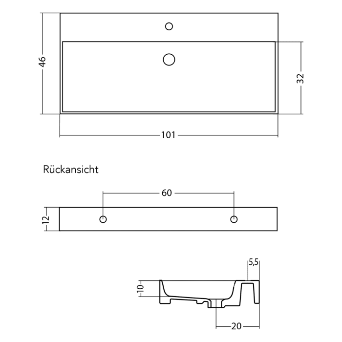 pianura Stella Waschtisch mit Unterschrank 101 cm, ohne Hahnloch
