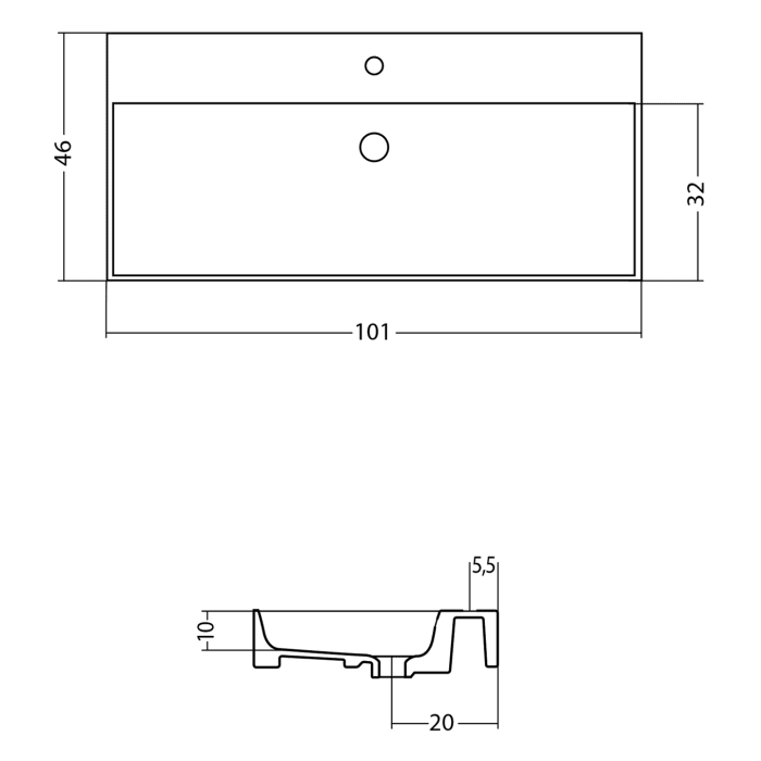 pianura Stella Waschtisch mit Unterschrank 101 cm, ohne Hahnloch