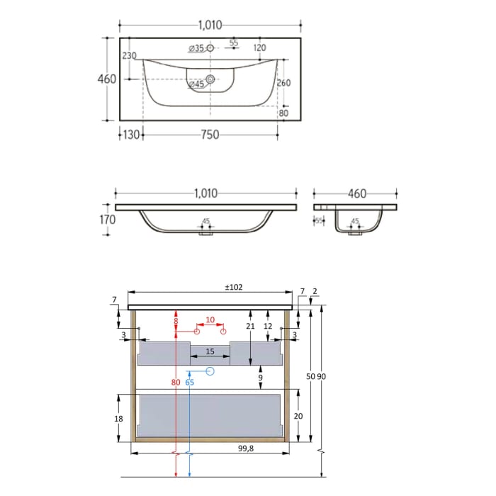 pianura Stella Waschtisch mit Unterschrank 102 cm
