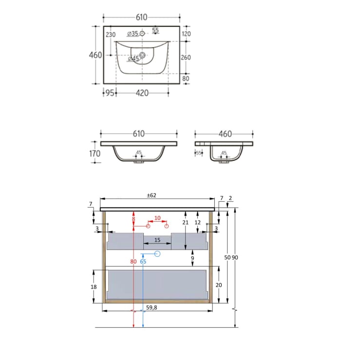 pianura Stella Waschtisch mit Unterschrank 62 cm