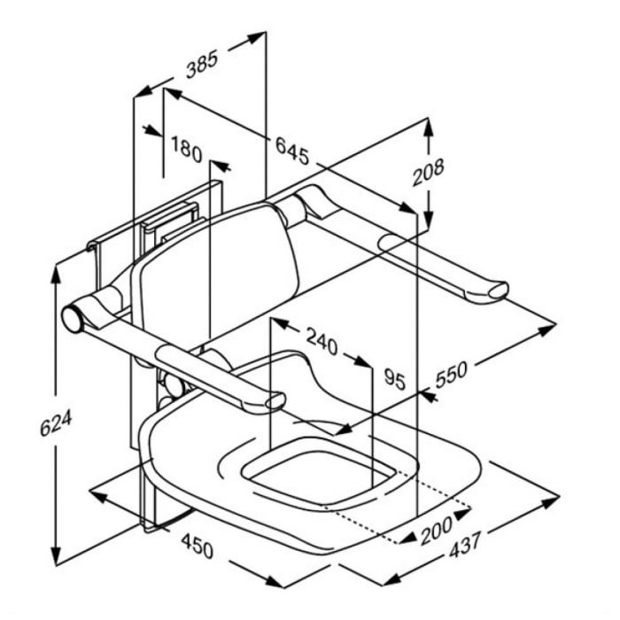 Pressalit PLUS Duschsitz 450 höhenverstellbar mit Rücken- u. Armlehne