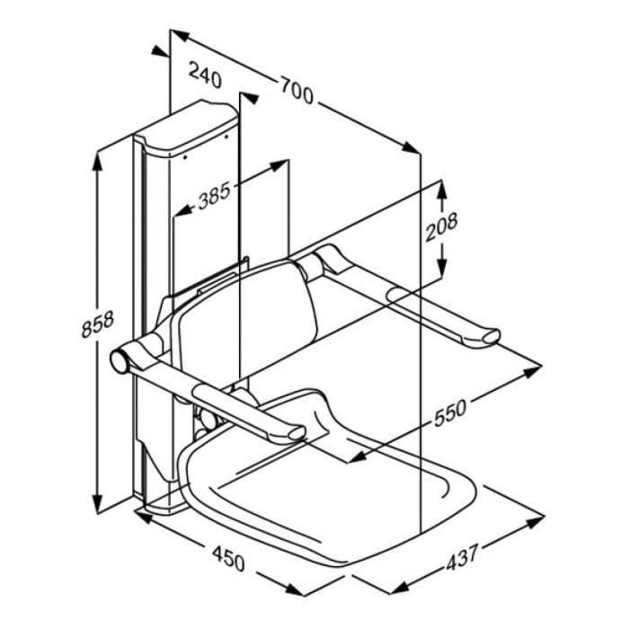 Pressalit PLUS Duschsitz 450 höhenverstellbar, mit Fernbedienung
