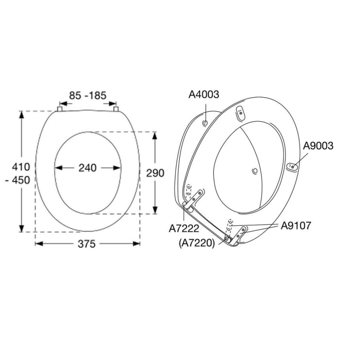 Pressalit WC-Sitz Scandinavia 75 Standard inkl. D43 Steckscharnier Sitzring mit Vollprofil