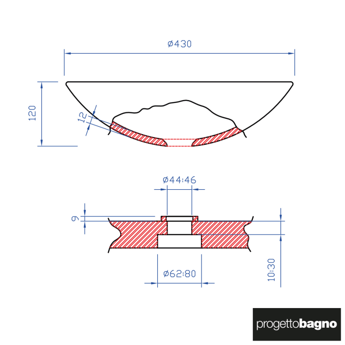 progettobagno Atollo Ø 43 Glas-Aufsatzwaschtisch