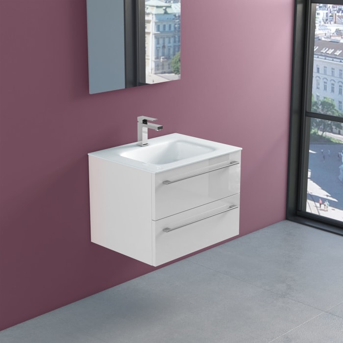 progettobagno Capri 60 Glaswaschtisch mit Unterschrank weiß glänzend