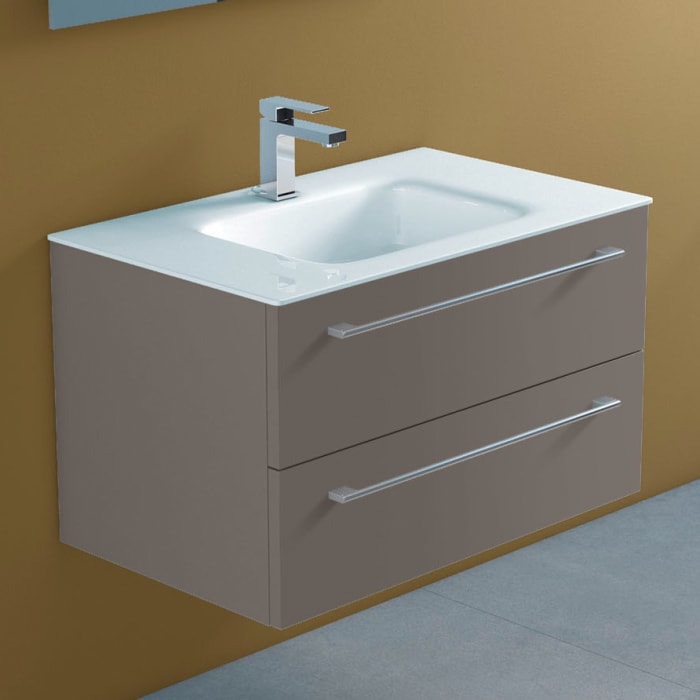 progettobagno Capri 75 Glaswaschtisch mit Unterschrank capuccino matt