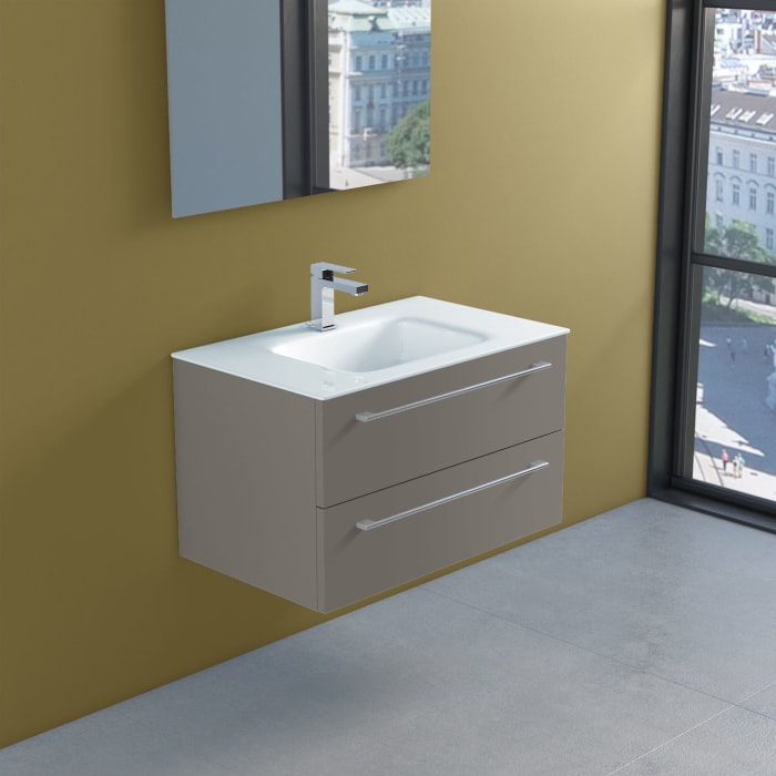 progettobagno Capri 75 Glaswaschtisch mit Unterschrank capuccino matt