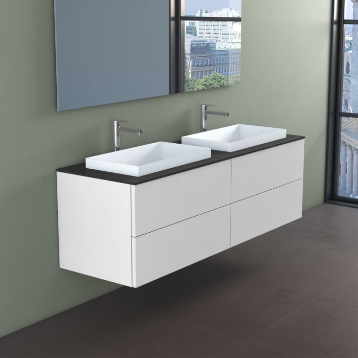 progettobagno Elba Doppel-Unterschrank 160 cm mit Glasplatte, Hahnlochbohrung und ELY 60 Einbauwaschtischen