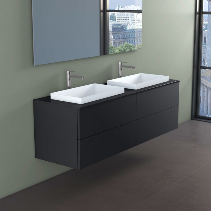 progettobagno Elba Doppel-Unterschrank 160 cm mit Glasplatte ohne Hahnlochbohrung und ELY 60 Einbauwaschtischen