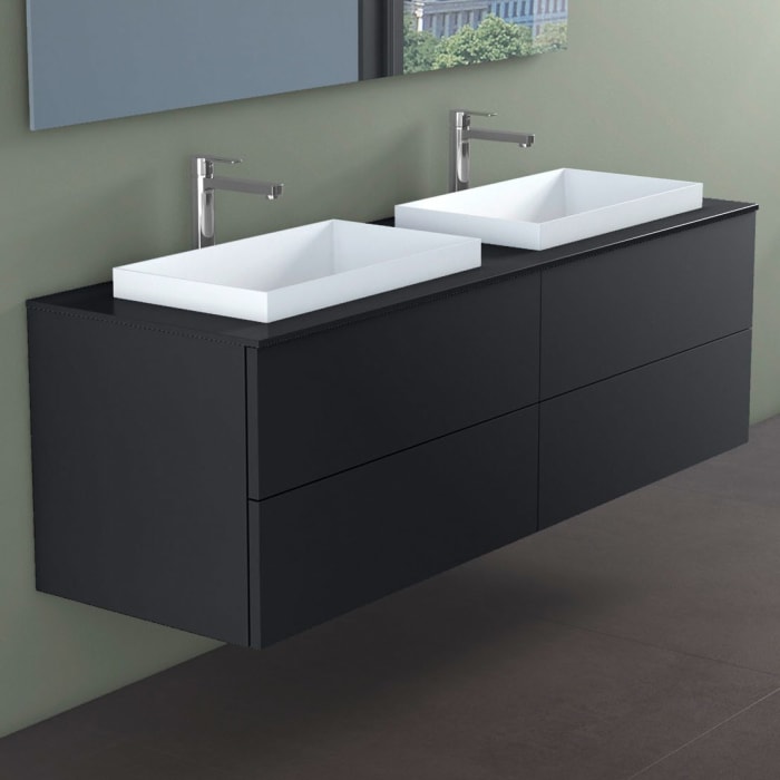 progettobagno Elba Doppel-Unterschrank 160 cm mit Glasplatte ohne Hahnlochbohrung und ELY 60 Einbauwaschtischen