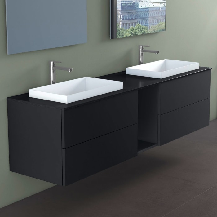 progettobagno Elba Doppel-Unterschrank 190 cm mit Glasplatte, Hahnlochbohrung und ELY 60 Einbauwaschtischen