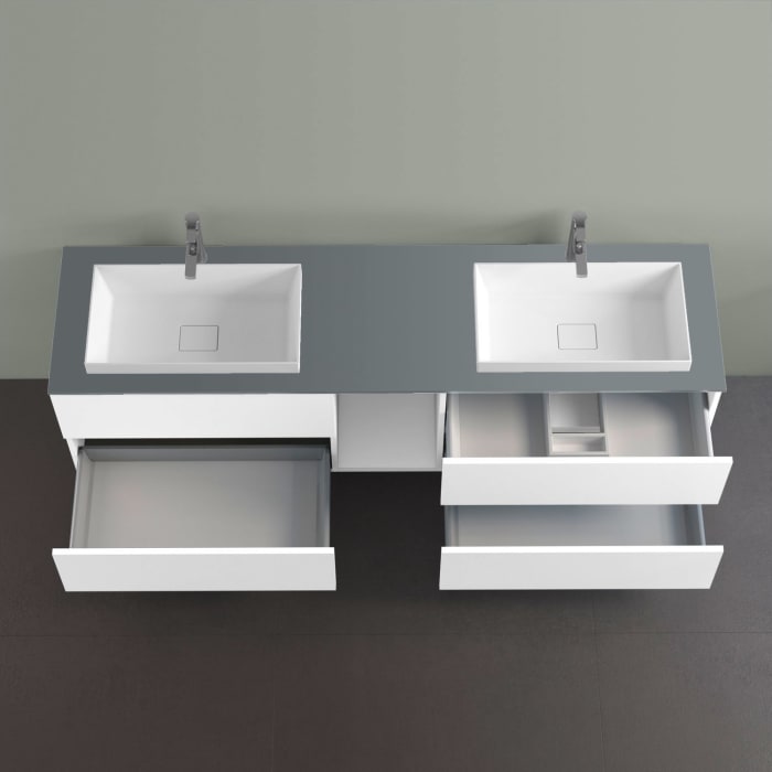 progettobagno Elba Doppel-Unterschrank 190 cm mit Glasplatte , Hahnlochbohrung und ELY 60 Einbauwaschtischen