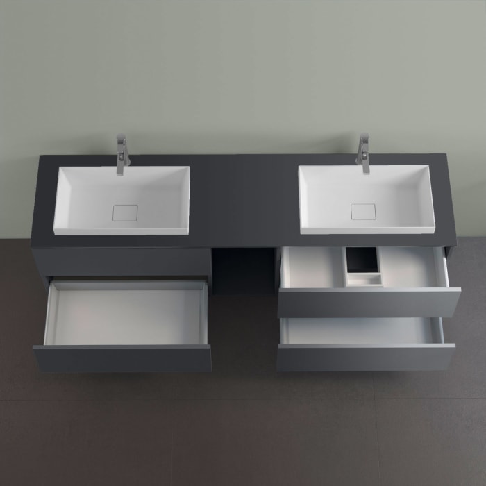 progettobagno Elba Doppel-Unterschrank 190 cm mit Glasplatte, Hahnlochbohrung und ELY 60 Einbauwaschtischen