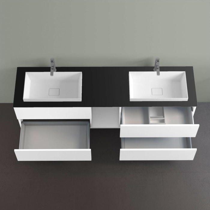 progettobagno Elba Doppel-Unterschrank 190 cm mit Glasplatte ohne Hahnlochbohrung und ELY 60 Einbauwaschtischen