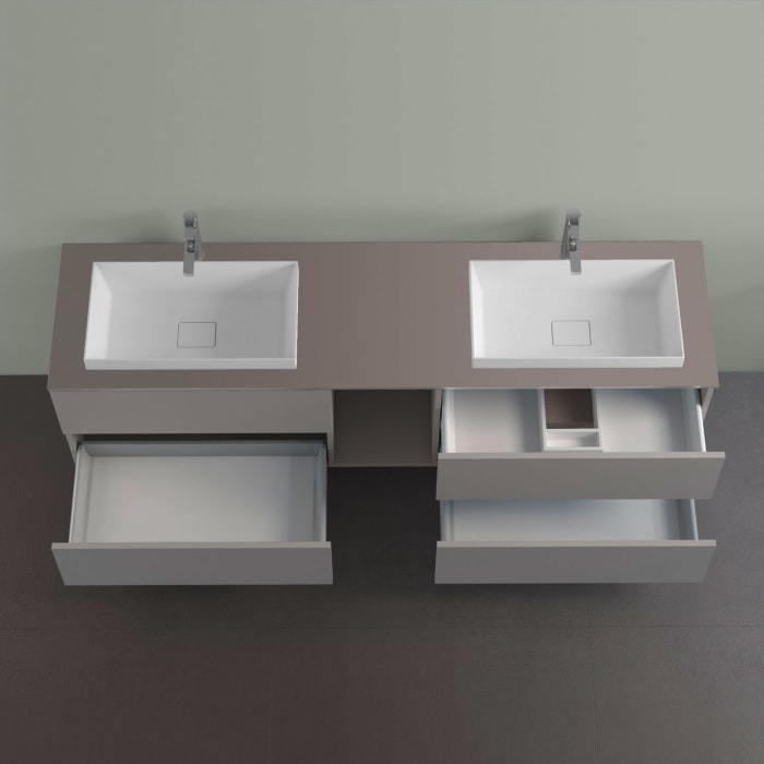 progettobagno Elba Doppel-Unterschrank 190 cm mit Glasplatte ohne Hahnlochbohrung und ELY 60 Einbauwaschtischen