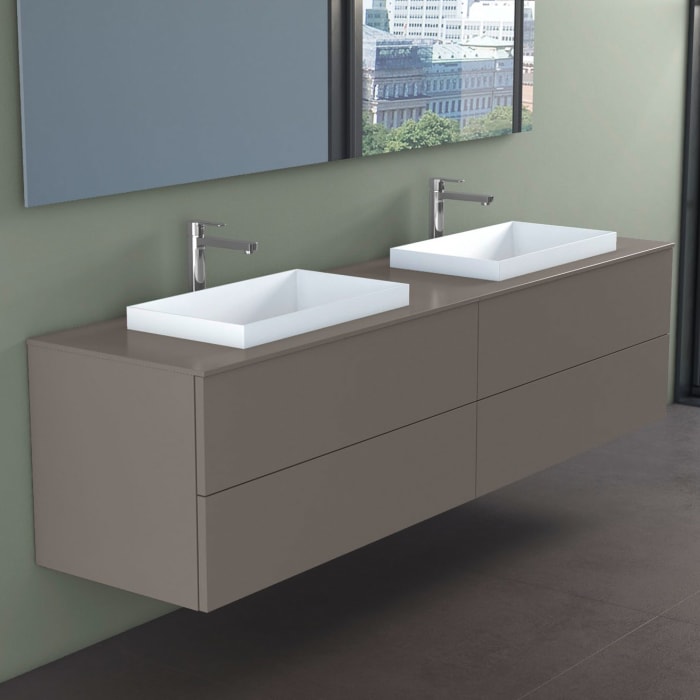 progettobagno Elba Doppel-Unterschrank 200 cm mit Glasplatte, Hahnlochbohrung und ELY 60 Einbauwaschtischen
