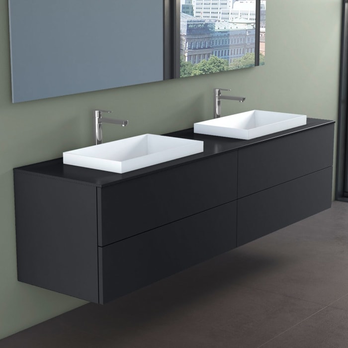 progettobagno Elba Doppel-Unterschrank 200 cm mit Glasplatte ohne Hahnlochbohrung und ELY 60 Einbauwaschtischen