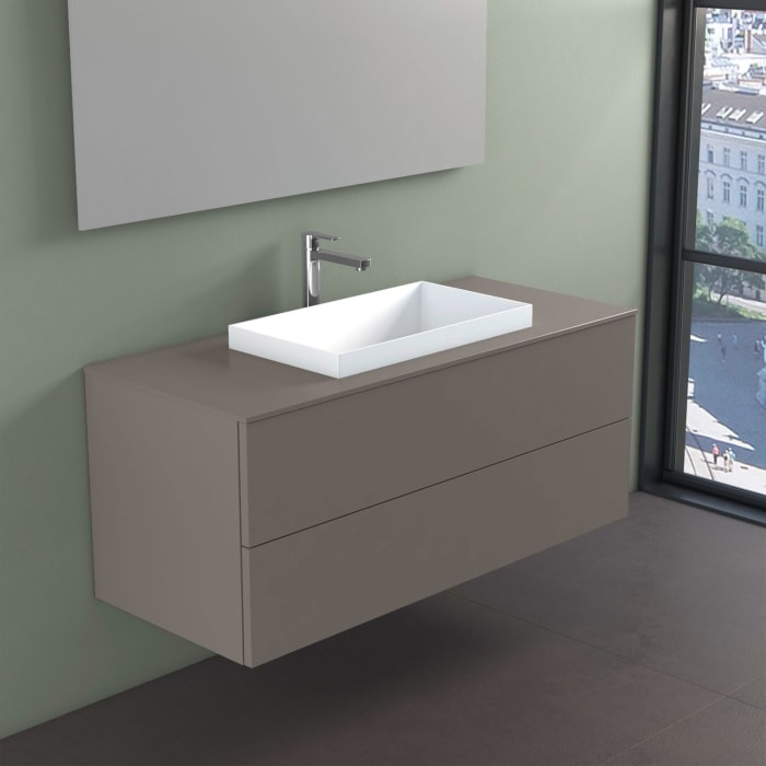 progettobagno Elba Unterschrank 120 cm mit Glasplatte, Hahnlochbohrung und  ELY 60 Einbauwaschtisch