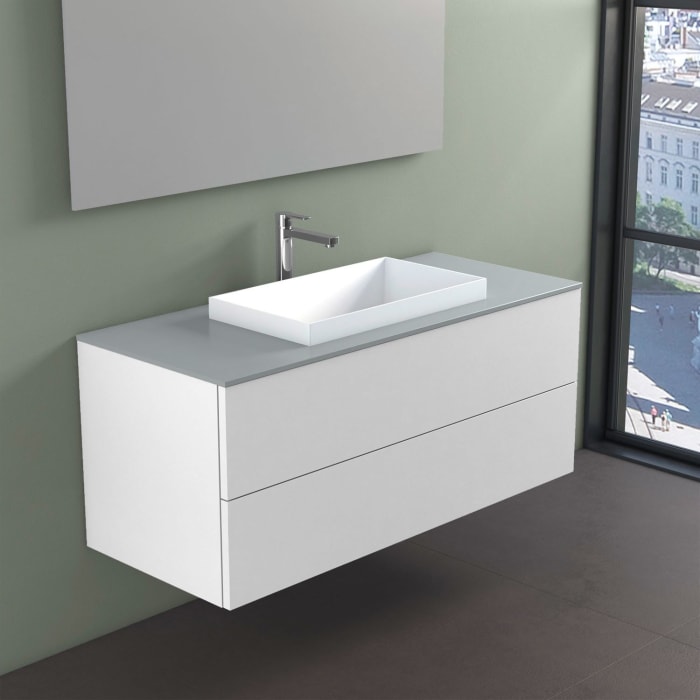 progettobagno Elba Unterschrank 120 cm mit Glasplatte ohne Hahnlochbohrung und  ELY 60 Einbauwaschtisch