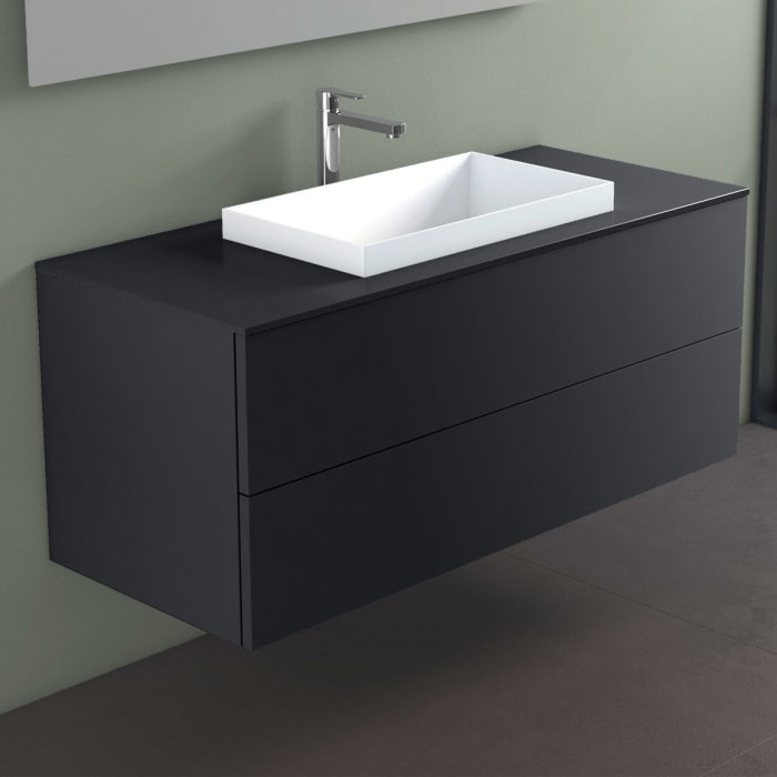 progettobagno Elba Unterschrank 120 cm mit Glasplatte, Hahnlochbohrung und  ELY 60 Einbauwaschtisch