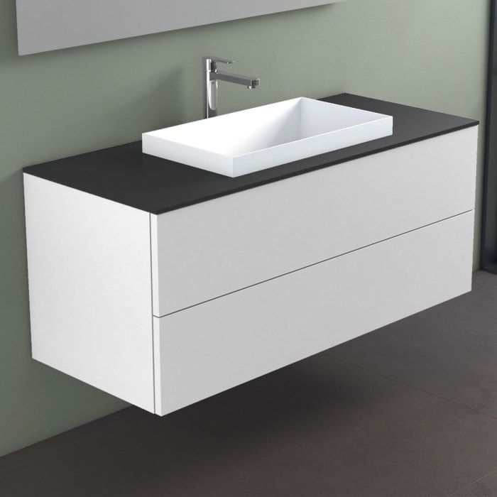 progettobagno Elba Unterschrank 120 cm mit Glasplatte ohne Hahnlochbohrung und  ELY 60 Einbauwaschtisch