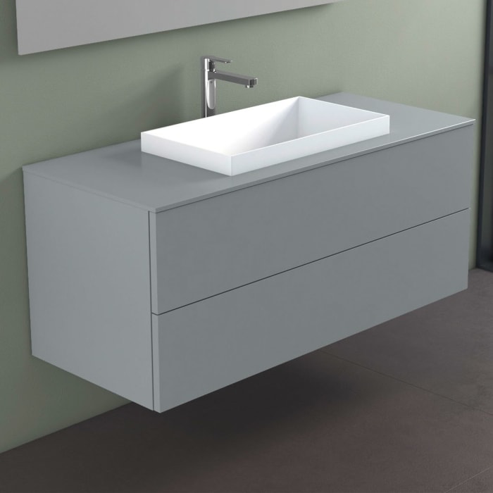 progettobagno Elba Unterschrank 120 cm mit Glasplatte ohne  Hahnlochbohrung und  ELY 60 Einbauwaschtisch
