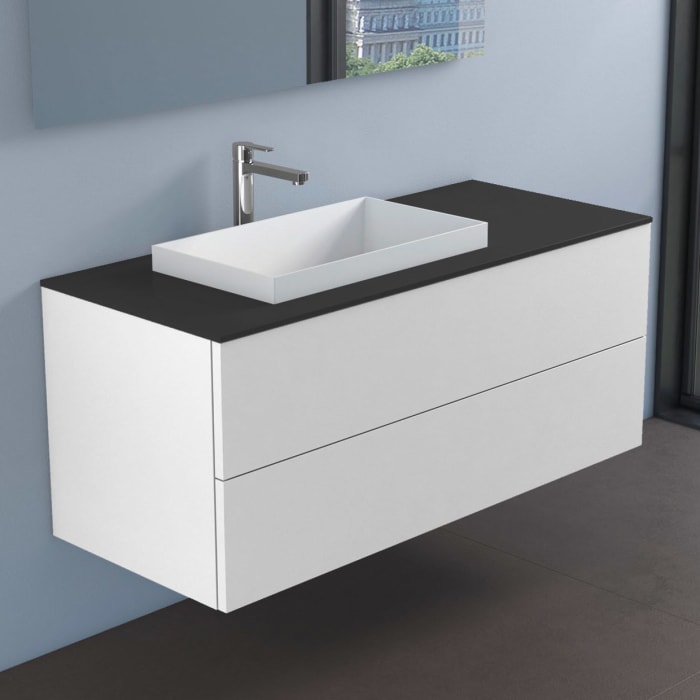 progettobagno Elba Unterschrank 120 cm, Ausführung links  mit Glasplatte ohne Hahnlochbohrung und ELY 60 Einbauwaschtisch