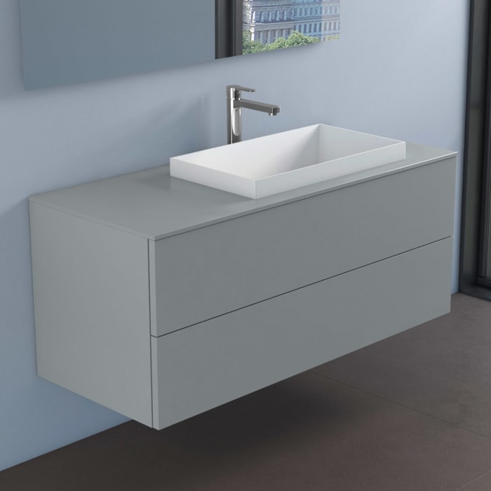 progettobagno Elba Unterschrank 120 cm, Ausführung rechts mit Glasplatte ohne Hahnlochbohrung und ELY 60 Einbauwaschtisch