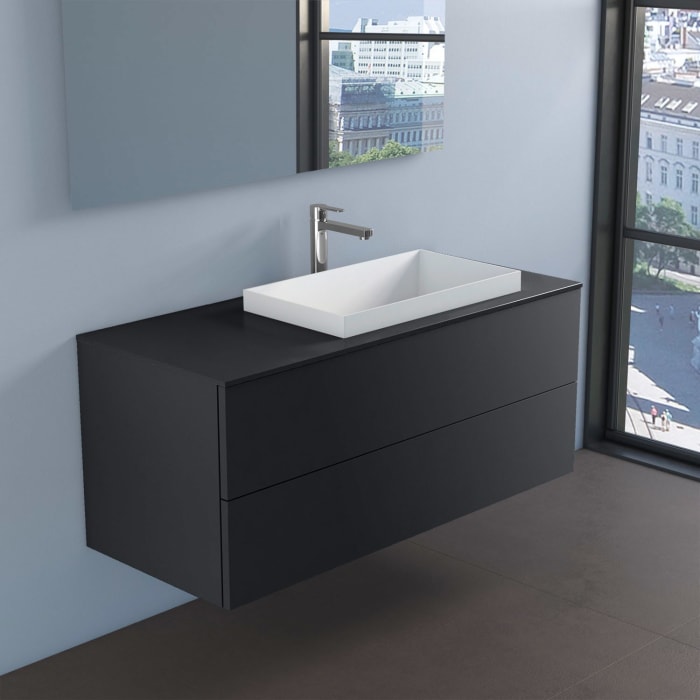 progettobagno Elba Unterschrank 120 cm, Ausführung rechts  mit Glasplatte , Hahnlochbohrung und ELY 60 Einbauwaschtisch