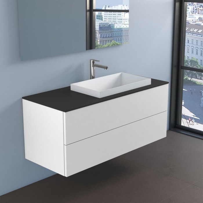 progettobagno Elba Unterschrank 120 cm, Ausführung rechts  mit Glasplatte ohne Hahnlochbohrung und ELY 60 Einbauwaschtisch