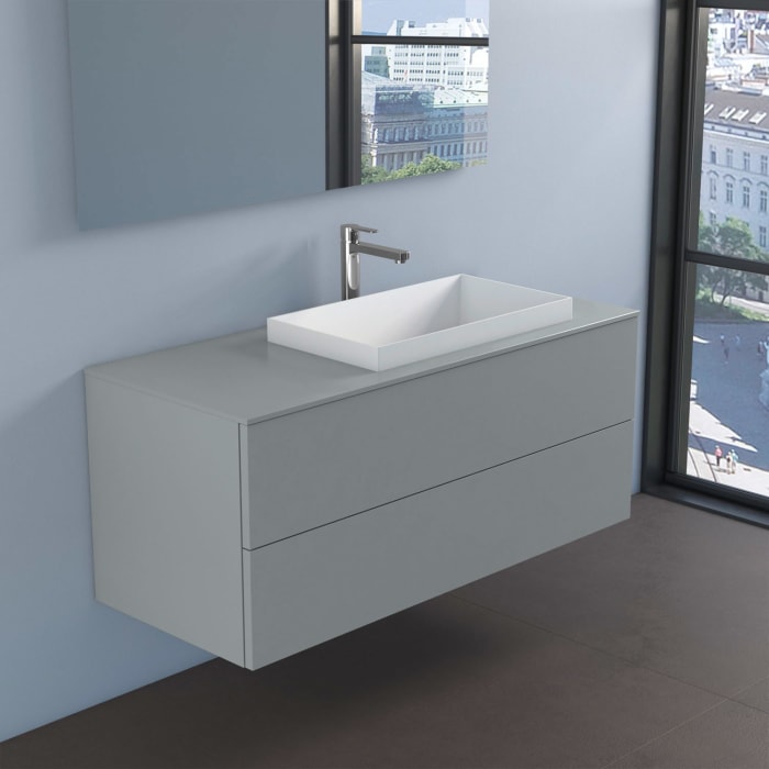 progettobagno Elba Unterschrank 120 cm, Ausführung rechts mit Glasplatte ohne Hahnlochbohrung und ELY 60 Einbauwaschtisch