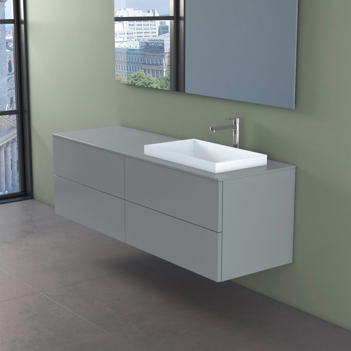 progettobagno Elba Unterschrank 160 cm, Ausführung rechts mit Glasplatte , Hahnlochbohrung und ELY 60 Einbauwaschtisch