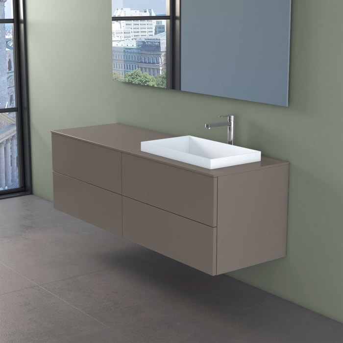 progettobagno Elba Unterschrank 160 cm, Ausführung rechts  mit Glasplatte ohne Hahnlochbohrung und ELY 60 Einbauwaschtisch