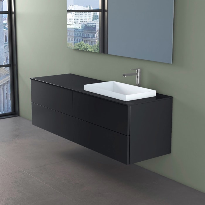 progettobagno Elba Unterschrank 160 cm, Ausführung rechts mit Glasplatte ohne Hahnlochbohrung und ELY 60 Einbauwaschtisch