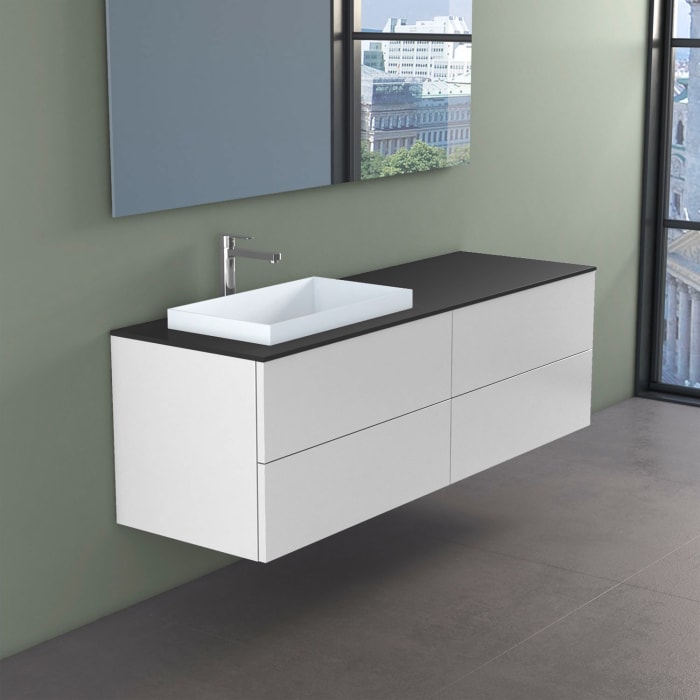 progettobagno Elba Unterschrank 160 cm links  mit Glasplatte , Hahnlochbohrung und ELY 60 Einbauwaschtisch