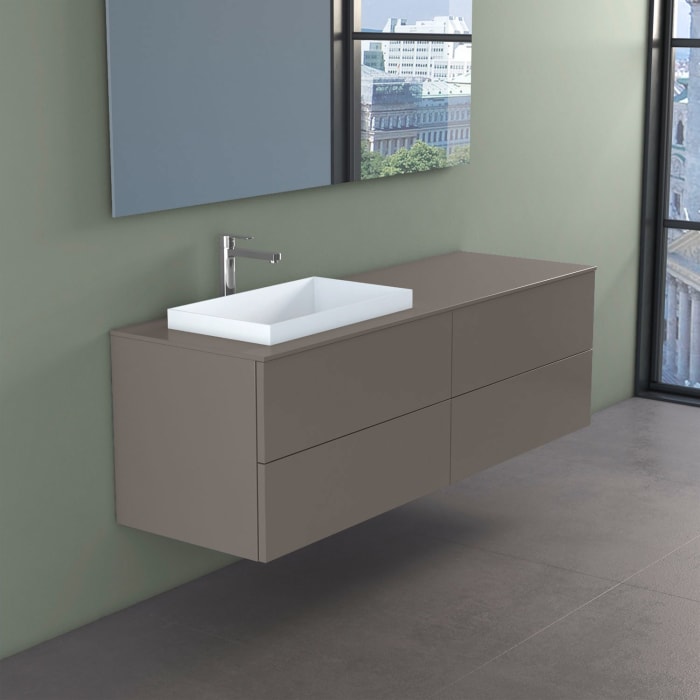progettobagno Elba Unterschrank 160 cm, Ausführung links mit Glasplatte, Hahnlochbohrung und ELY 60 Einbauwaschtisch