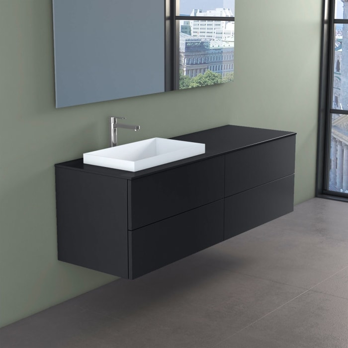 progettobagno Elba Unterschrank 160 cm, Ausführung links  mit Glasplatte , Hahnlochbohrung und ELY 60 Einbauwaschtisch