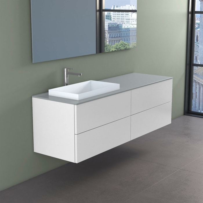 progettobagno Elba Unterschrank 160 cm, Ausführung links  mit Glasplatte ohne Hahnlochbohrung und ELY 60 Einbauwaschtisch