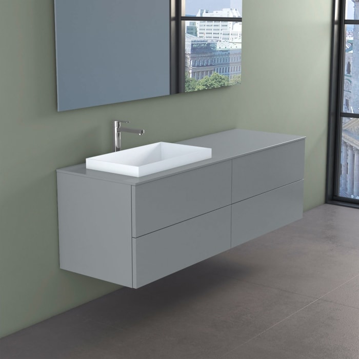 progettobagno Elba Unterschrank 160 cm, Ausführung links  mit Glasplatte ohne Hahnlochbohrung und ELY 60 Einbauwaschtisch