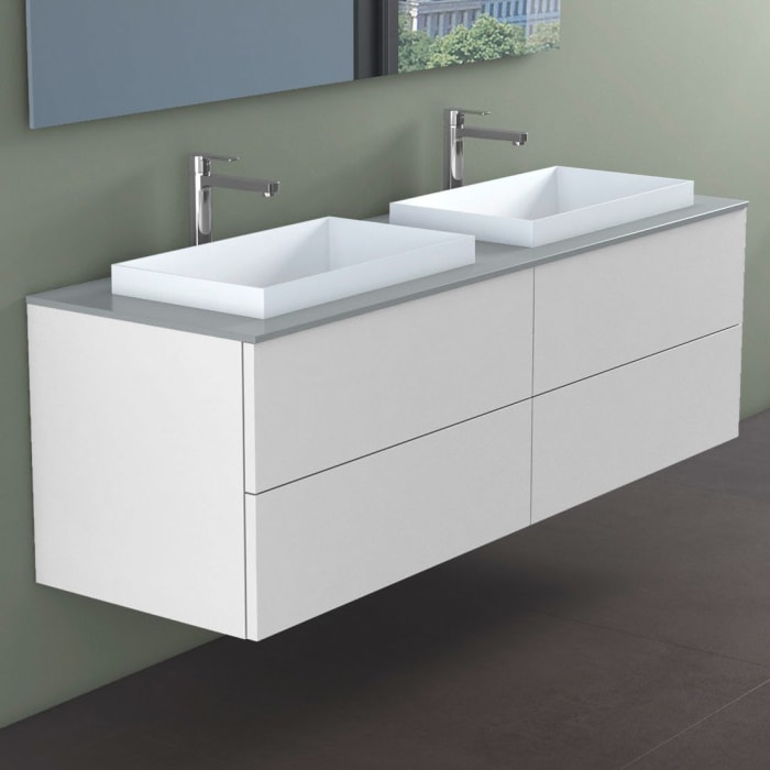 progettobagno Elba Doppel-Unterschrank 160 cm mit Glasplatte , Hahnlochbohrung und ELY 60 Einbauwaschtischen