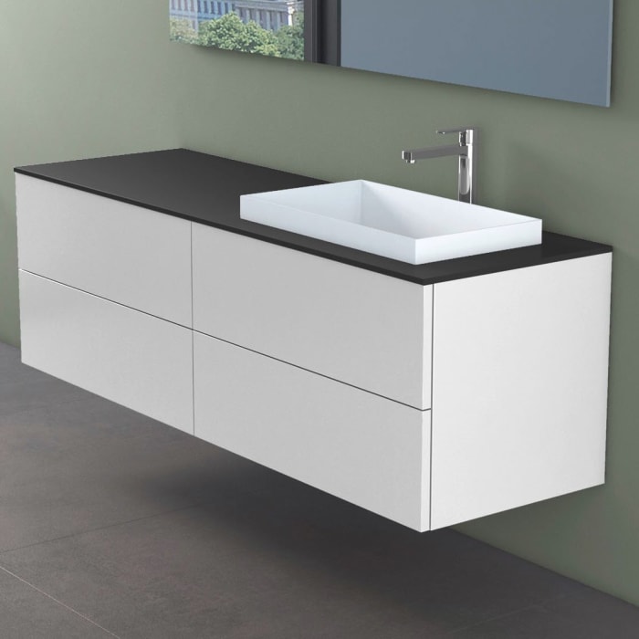 progettobagno Elba Unterschrank 160 cm, Ausführung rechts  mit Glasplatte , Hahnlochbohrung und ELY 60 Einbauwaschtisch