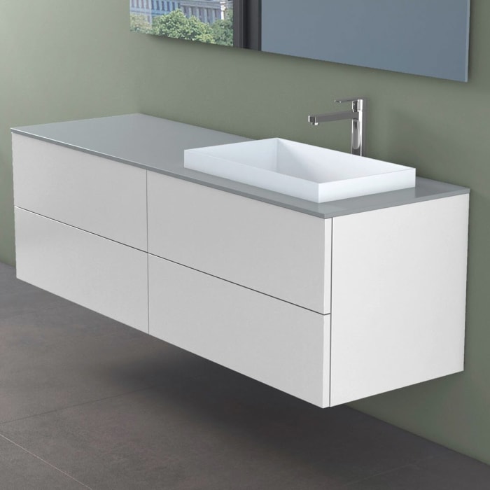 progettobagno Elba Unterschrank 160 cm, Ausführung rechts mit Glasplatte ohne Hahnlochbohrung und ELY 60 Einbauwaschtisch