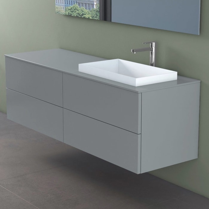 progettobagno Elba Unterschrank 160 cm, Ausführung rechts  mit Glasplatte ohne Hahnlochbohrung und ELY 60 Einbauwaschtisch