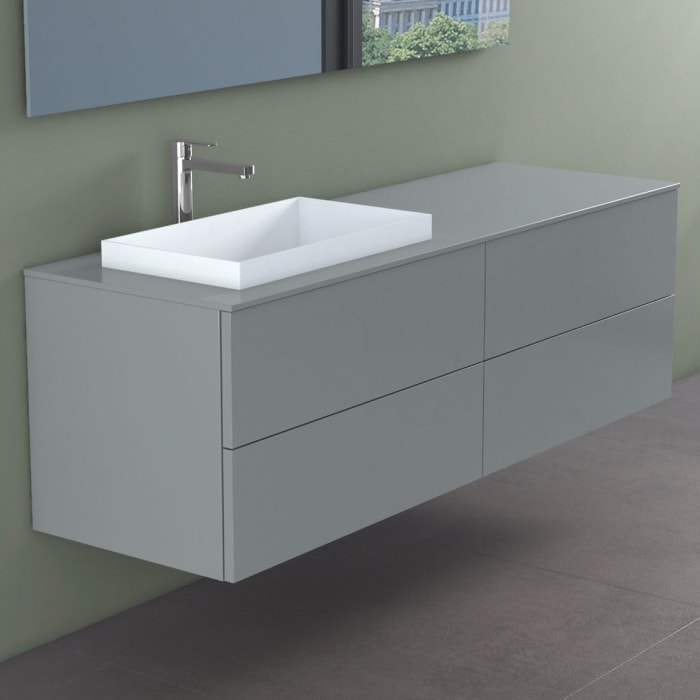 progettobagno Elba Unterschrank 160 cm, Ausführung links  mit Glasplatte ohne Hahnlochbohrung und ELY 60 Einbauwaschtisch