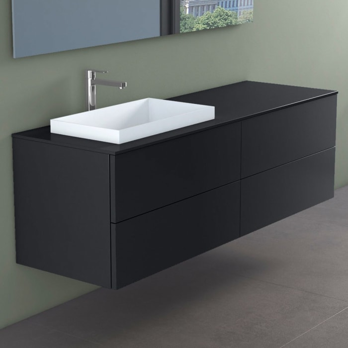 progettobagno Elba Unterschrank 160 cm, Ausführung links  mit Glasplatte ohne Hahnlochbohrung und ELY 60 Einbauwaschtisch