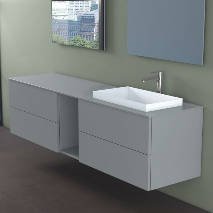 progettobagno Elba Unterschrank 190 cm, Ausführung rechts mit Glasplatte , Hahnlochbohrung und ELY 60 Einbauwaschtisch