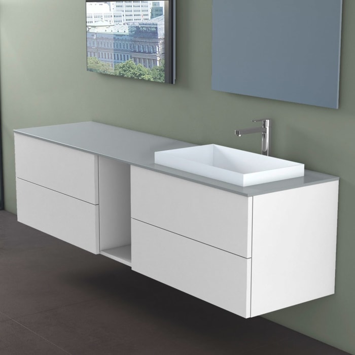 progettobagno Elba Unterschrank 190 cm, Ausführung rechts mit Glasplatte ohne Hahnlochbohrung und ELY 60 Einbauwaschtisch