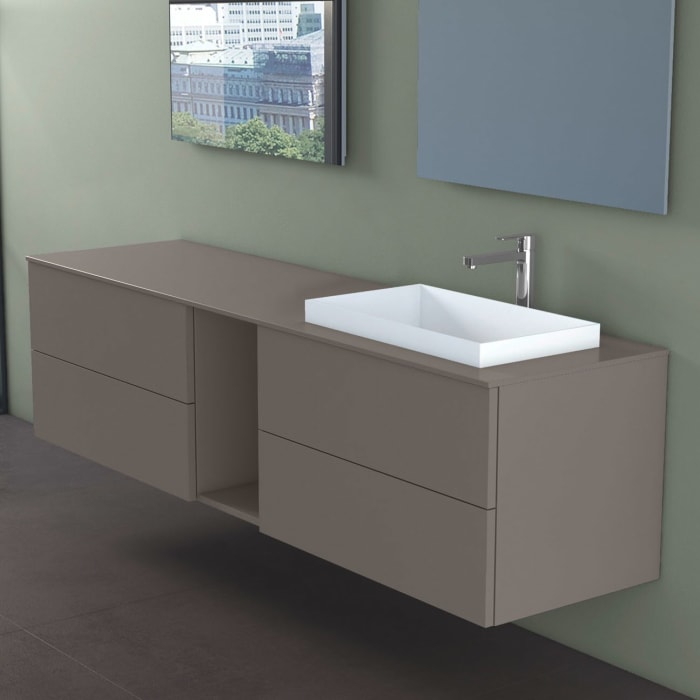 progettobagno Elba Unterschrank 190 cm, Ausführung rechts  mit Glasplatte ohne Hahnlochbohrung und ELY 60 Einbauwaschtisch